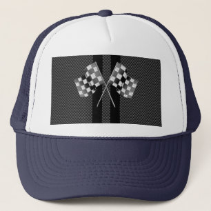 Racing Flags auf Streifen Carbon Fibre wie Style Truckerkappe