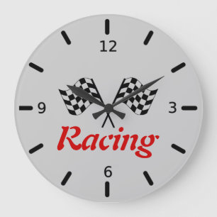 Racing Flags Bold Lettering Große Wanduhr