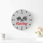 Racing Flags Bold Lettering Große Wanduhr (Zuhause)