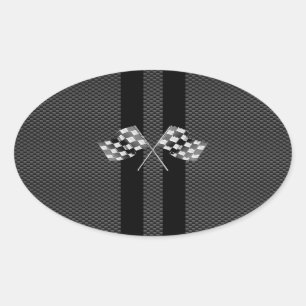 Racing Flags Stripes im Carbon Fibre Style Dekor Ovaler Aufkleber