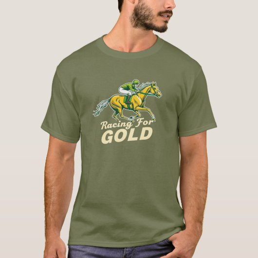 Racing for Gold Horse Jockey Design T-Shirt (Vorderseite)