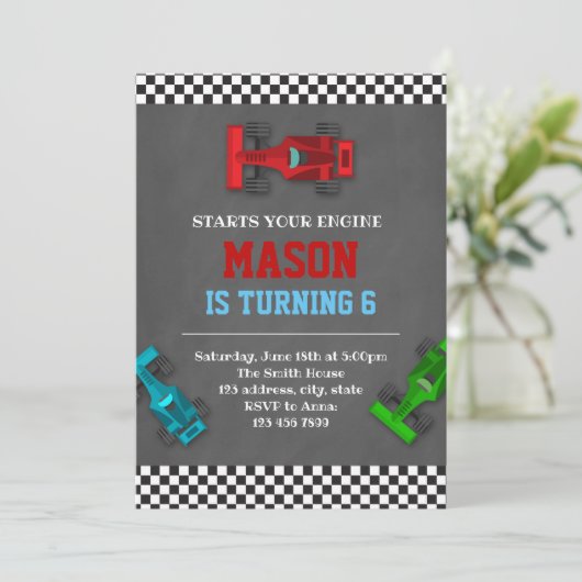 Racing-Formel-Party Einladung (Stehend Vorderseite)