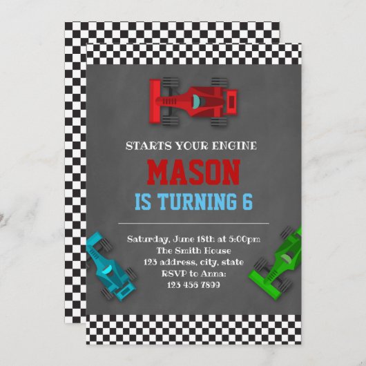 Racing-Formel-Party Einladung (Vorne/Hinten)