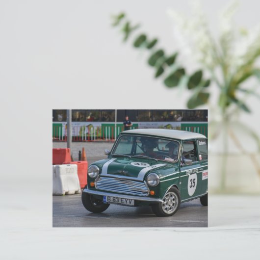 Racing Green Classic Mini Cooper Autokarte Postkarte (Stehend Vorderseite)