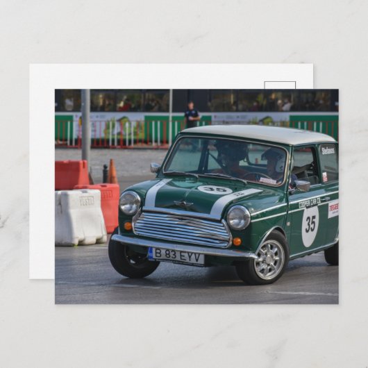 Racing Green Classic Mini Cooper Autokarte Postkarte (Vorne/Hinten)