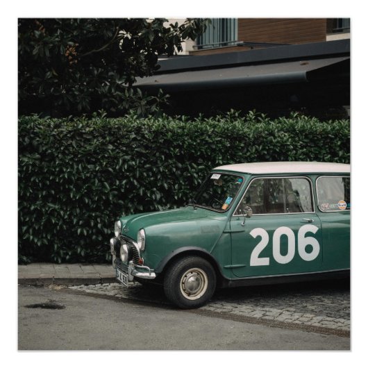 Racing Green Mini Cooper Vintage Auto Poster (Vorderseite)