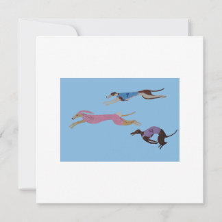 Racing Greyhounds with lead dog in Bunny suit Karte