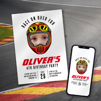 Racing Helmet Foto Geburtstagsparty Einladung