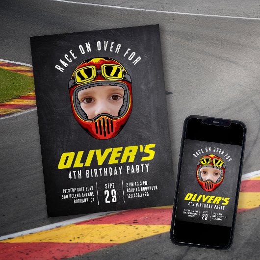 Racing Helmet Foto Geburtstagsparty Einladung