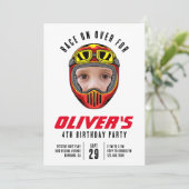 Racing Helmet Foto Geburtstagsparty Einladung (Stehend Vorderseite)