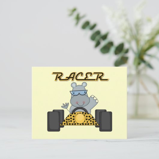 Racing Hippo T - Shirt und Geschenke Postkarte (Stehend Vorderseite)