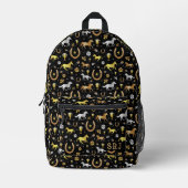Racing Horseshoes Derby Pattern Black Gold Bedruckter Rucksack (Vorderseite)