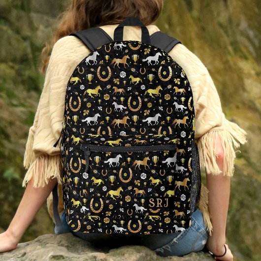 Racing Horseshoes Derby Pattern Black Gold Bedruckter Rucksack