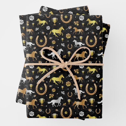 Racing Horseshoes Derby Pattern Black Gold Geschenkpapier Set (Beispiel)