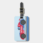 Racing in Blue and Red Race Car Kids Personalisier Gepäckanhänger (Vorderseite vertikal)