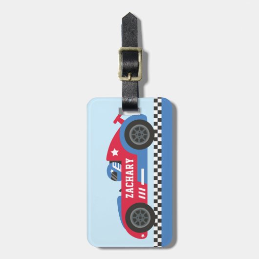 Racing in Blue and Red Race Car Kids Personalisier Gepäckanhänger (Vorderseite vertikal)