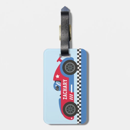 Racing in Blue and Red Race Car Kids Personalisier Gepäckanhänger (Rückseite vertikal)
