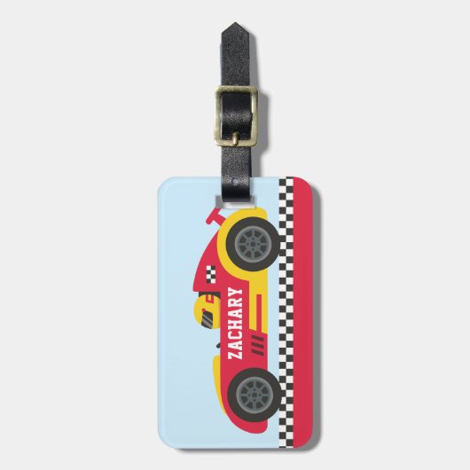 Racing in Gelb und Rot Race Car Kinder Personalisi Gepäckanhänger (Vorderseite vertikal)