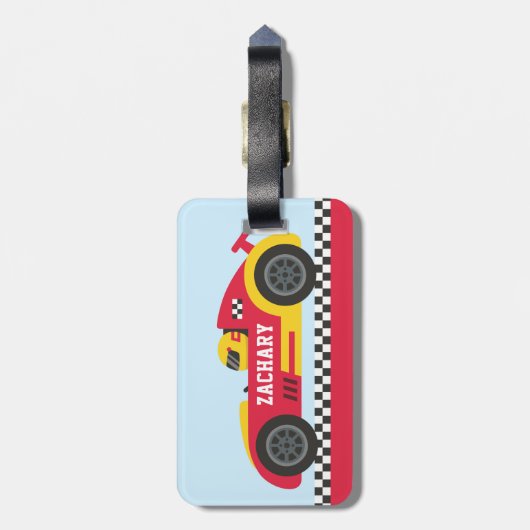 Racing in Gelb und Rot Race Car Kinder Personalisi Gepäckanhänger (Rückseite vertikal)