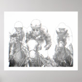 Racing Jockey Riding Schwarz-weiß Print Poster (Vorne)