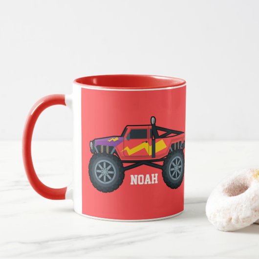 Racing Monster Truck, für Jungen und Mädchen Coffe Tasse (Mit Donut)