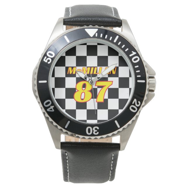 Racing Name Number Checkered  Armbanduhr (Vorderseite)