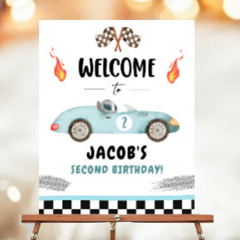 Racing Race Car Zwei schnelles neugieriges Junge W Poster