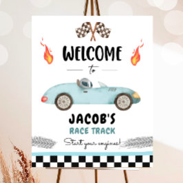 Racing Race Car Zwei schnelles neugieriges Junge W Poster