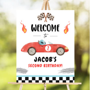 Racing Race Car Zwei schnelles neugieriges Junge W Poster