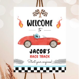 Racing Race Car Zwei schnelles neugieriges Junge W Poster