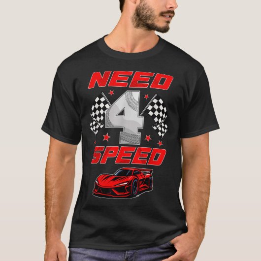 Racing Racecar 4 Year Old 4th Birthday Boy Girl Ne T-Shirt (Vorderseite)