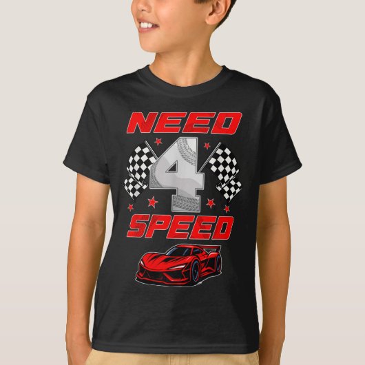 Racing Racecar 4 Year Old 4th Birthday Boy Girl Ne T-Shirt (Vorderseite)