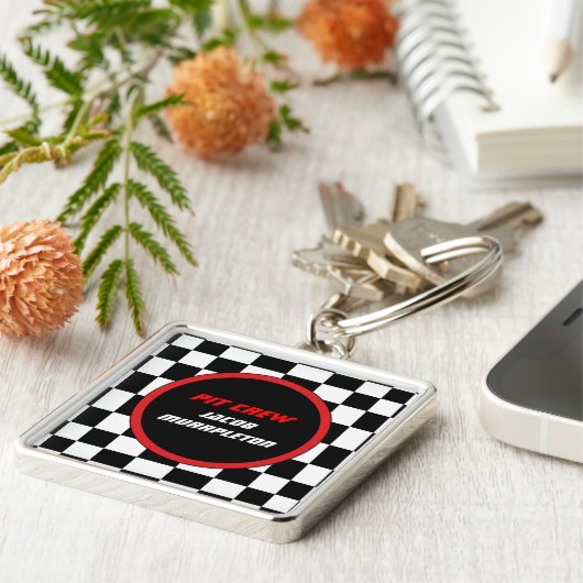 Racing-Schachbrett - Benutzerdefinierter Keyring Schlüsselanhänger (Seite)