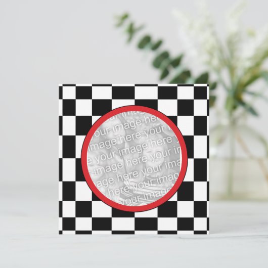 Racing Schachbretts Party Einladung (Stehend Vorderseite)