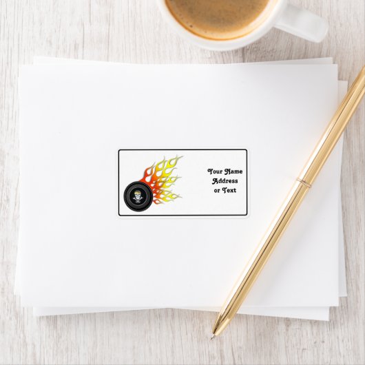 Racing Skull in Flaming Wheel Adressaufkleber (Insitu)