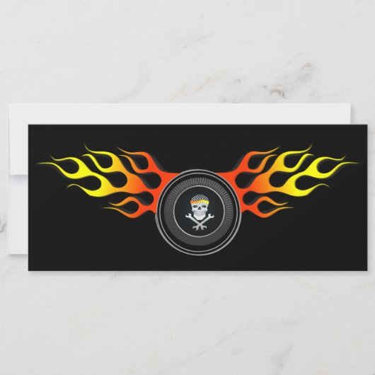 Racing Skull in Flaming Wheel Einladung (Vorderseite)