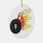 Racing Skull in Flaming Wheel Keramik Ornament (Rechts)