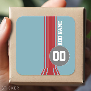 Racing Stripes mit Individuelle Name und Nummer Quadratischer Aufkleber