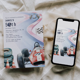 Racing Themed 50. Geburtstagsparty Einladung