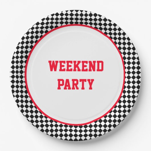 Racing Themed Black and White Karo Pappteller (Vorderseite)