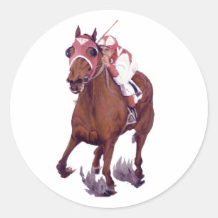 Racing Thoroughbred ist das siegreiche Pferd Runder Aufkleber