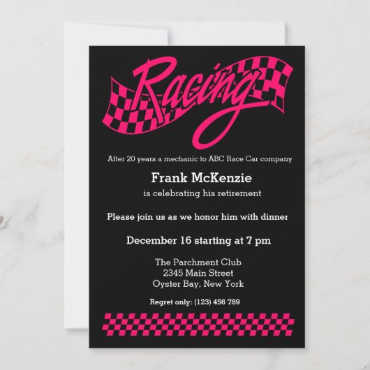 Racing, wählen Sie Ihre Hintergrundfarbe Einladung (Vorderseite)