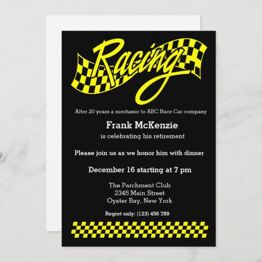 Racing, wählen Sie Ihre Hintergrundfarbe Einladung (Vorne/Hinten)