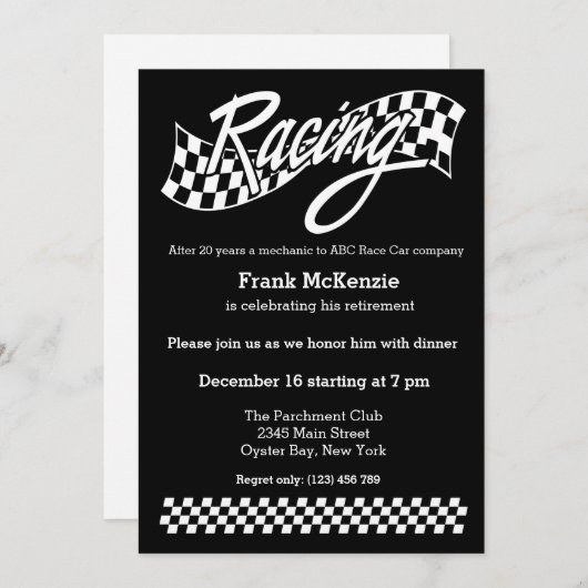 Racing, wählen Sie Ihre Hintergrundfarbe Einladung (Vorne/Hinten)