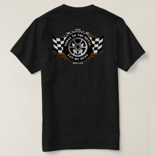 Racing Wheel Checkered Flag Flames Pro T-Shirt