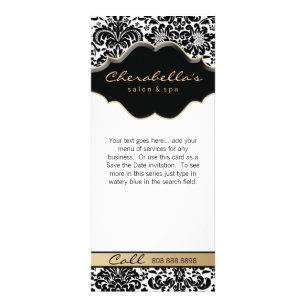 Rack Card Damask Beige Blumensalon Wellness-Center Werbekarte