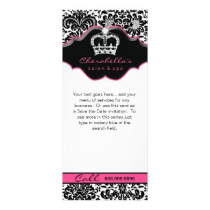 Rack Card Damask White Black Pink Floral Crown Werbekarte