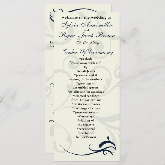 Rack Card für das blaue und Elfenbeinheiratsprogra Programm (Vorne/Hinten)