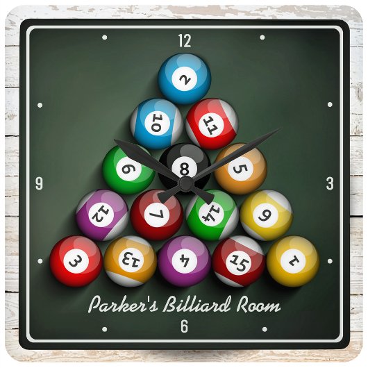Rack Em Pool Hall Billard Personalisiert Game Room Quadratische Wanduhr