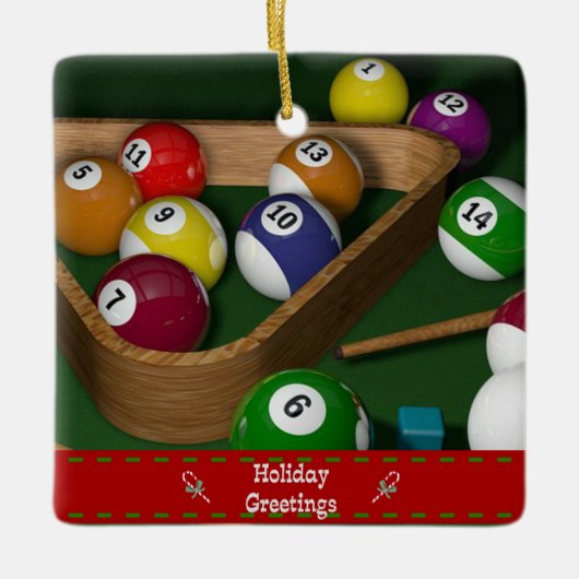 "Rack 'em up," Billardspiel Keramikornament (Vorderseite)
